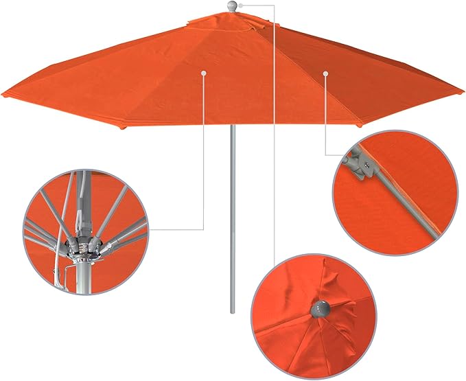 California Umbrella 11Ft Commercial Grade Market Umbrella, Pulley Lift, Aluminum/Fiberglass, 2mm pole wall, Silver Frame, Solution Dyed Sunset Fabric