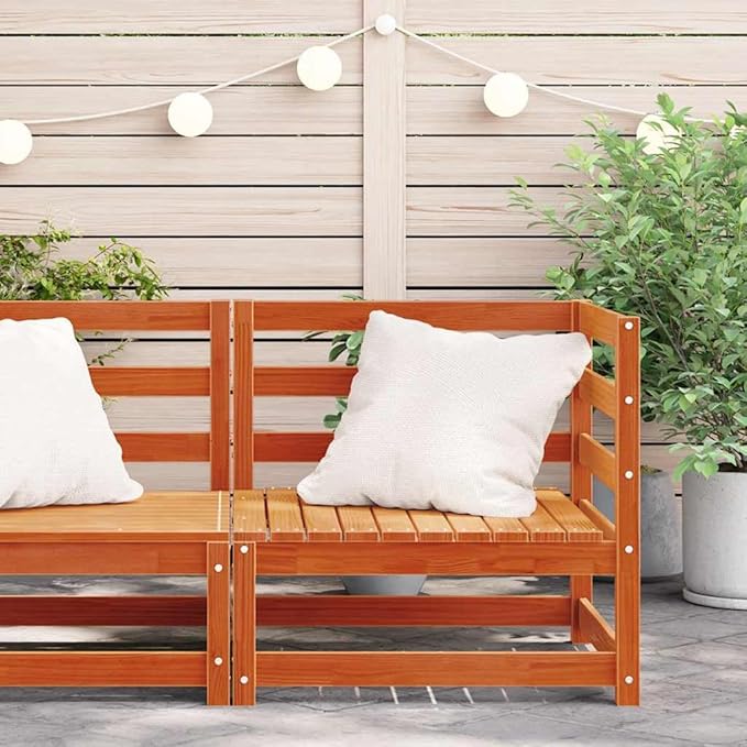 Rustic Outdoor Sectional Sofa Single Seat Module, 27.6x27.6x26.4 in Solid Waxed Pine Wood, Stackable Modular Couch for Patio Balcony Backyard Conversation Set