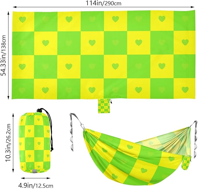 Buffalo Plaid Check Yellow Green Heart 330lb Capacity Outdoor Hammocks Rope Hammock for Indoor Outdoor Patio hamacas para Deck