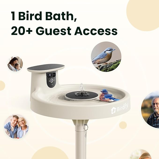 Birdfy Smart Bird Bath with Camera Solar Powered & Solar Fountain & Stand, Dual-Lens Camera for Bird Watching in Phone, Auto Capture Bird Videos, Ideal Present for Bird Lover (AI by Subscription)