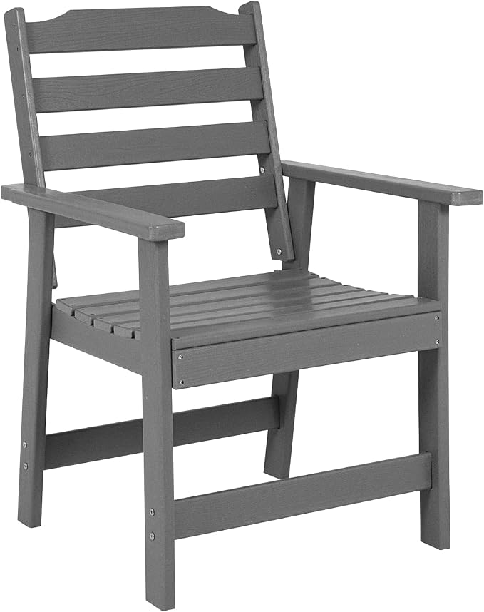FUNBERRY Outdoor Dining Chair, HDPE All Weather Patio Chair for Outside | Wood-Grain, HDPE All Weather, No Rot or Rust or Crack, UV Fade Shield, 330LBS Weight Capacity, Easy-Clean for Outside