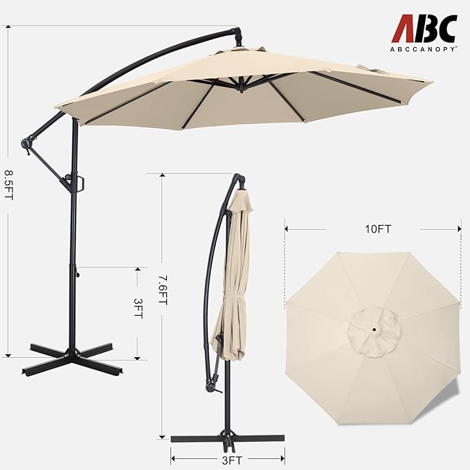 ABCCANOPY 10FT Cantilever Patio Umbrella with base included, 360° Rotation Outdoor Offset Umbrella for Backyard, Deck, Poolside (Creamy White)