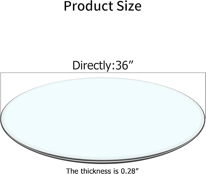 36 Inch Round Tempered Glass Table Top, 0.35 Inch Thick Clear Circular Tabletop with 6 Anti-Slip Rubber Rings, Replacement for Dining & Kitchen and Patio Table