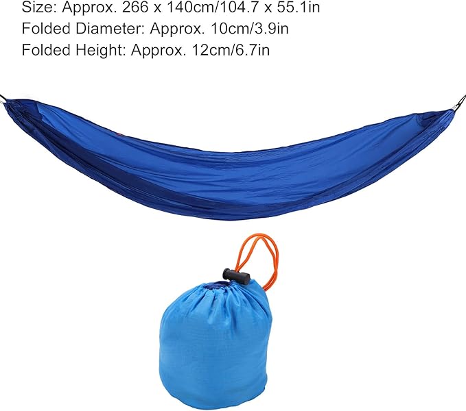 Portable Parachute Camping Hammock, Lightweight Outdoor Hammock with Aluminum Snap Hooks and Storage Bag for Hiking, Travel, and Picnics, 200kg Load Capacity (Blue)