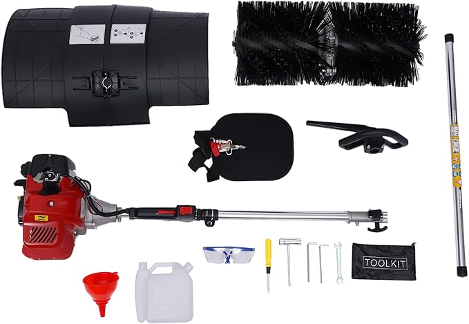 Handheld Power Broom,52cc Gasoline Engine Power Sweeper Broom Gas Handheld Sweeper for Sidewalk Artificial Grass Snow Lawn Cleaning