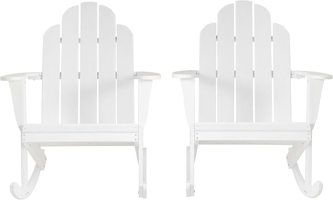 Linon Jayde White Solid Wood Outdoor Adirondack Rocking Chair Set of 2