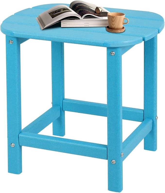 Plawdlik Adirondack Side Table, Wooden Textured,Hdpe Outdoor Weather Resistant Set for Patio, Garden, Porch, Pool, Backyard & Light Blue