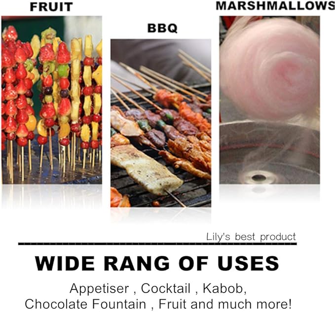 HOPELF 8" Natural Bamboo Skewers for BBQ，Appetiser，Fruit，Cocktail，Kabob，Chocolate Fountain，Grilling，Barbecue，Kitchen，Crafting and Party. Φ=4mm, More Size Choices 6"/10"/12"/14"/16"/30"(100 PCS)