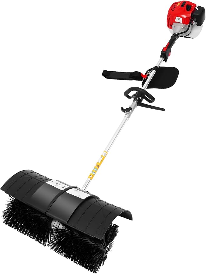 Walk-Behind Lawn Mowers 52cc, 2-Stroke 2.3HP Engine Power Snow Sweeping Broom, 20.47in Wide Turf Lawns Artificial Grass Power Brush Lawn Sweeper Cleaner Tools
