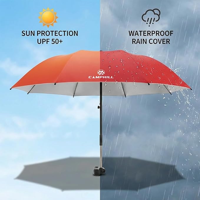 2 Pack Beach Umbrella with Clamp Sun Shade,Adjustable Umbrellas with Clip,UPF50+ Sunshade for Beach Chair,Stroller,Fishing,Camping,Patio,Wheelchair,Golf Carts,Red