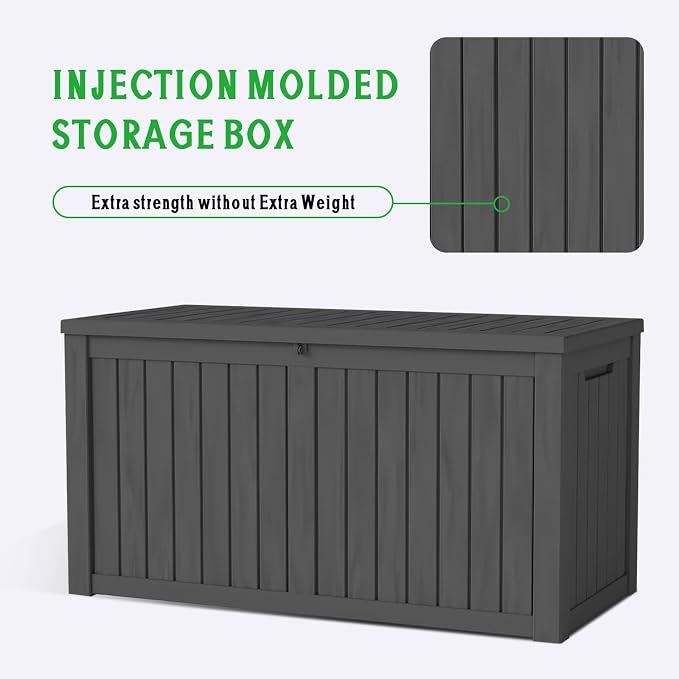 150 Gallon Waterproof Resin Outdoor Storage Box, Lockable & UV Resistant | Patio Deck Boxes, Outside Storage for Patio Cushions, Pool Toys, Garden Tools & Package Delivery, Black