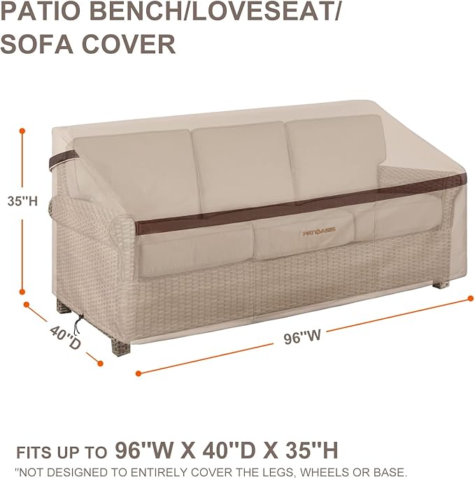 Patio Sofa Covers 96'' x 40'' x 35'' Waterproof Outdoor Deep Loveseat Cover Extra Large 5 Seat Lawn Sofa Covers 600D