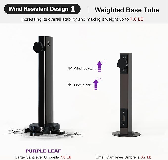 PURPLE LEAF Cantilever Patio Umbrella with Base 10FT Large Double Top Square Offset Outdoor Umbrella with 360°Rotation Hanging Tilting Umbrella Outdoor Grey