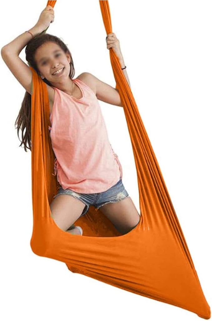 Multifunctional Elastic Hammock Kids Children Hanging Indoor Cuddle Swing Seat Aerial Yoga Hammock for Autism ADHD ADD (Color : Orange, Size : 150 x 280 cm (L x W).)