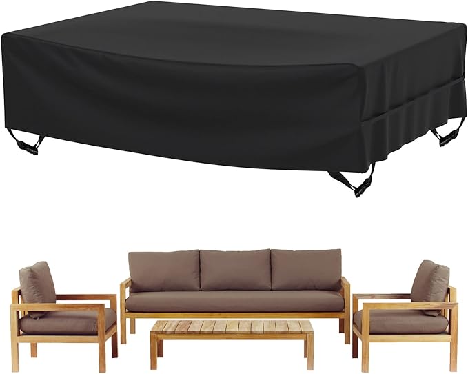Velway Patio Furniture Cover Outdoor Waterproof Rectangular Patio Table Chair Sofa Set Cover, 108" Lx82 Wx28 H, All Weather Oxford Tear-Resistant Material with Zipper Carrying Bag Windproof Buckles