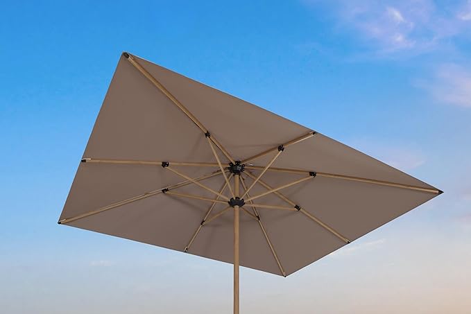 PURPLE LEAF 8' x 10' Patio Umbrella Outdoor Table Umbrella Aluminum Market Umbrella with 8 Sturdy Ribs & Crank Rectangular Outdoor Umbrellas for Garden Patio Lawn, Taupe