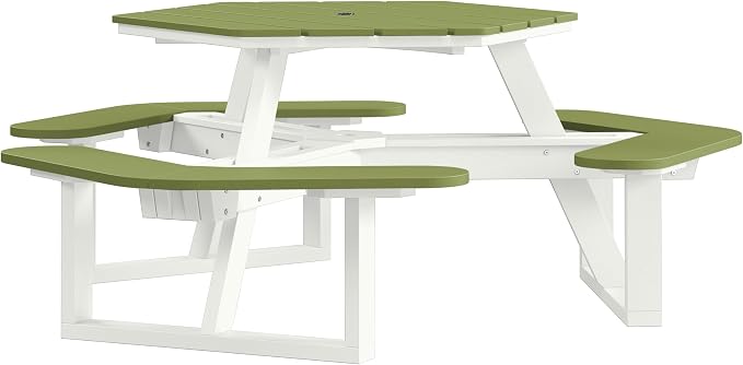 Shoreline Made in USA Hexagon Picnic Table, Seating for 6, White with Palm Green