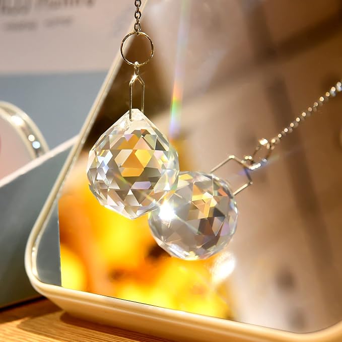 MerryNine Clear Crystal Sun Catcher Suncatcher Prism Ball with Metal Chains | 6 Pack, 1.6"/40mm, Rainbow Pendant Maker, Crystal Beads, for Feng Shui, Home Room Decor, Indoor Windows, for Gift, DIY