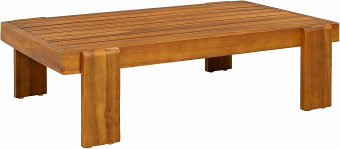 Christopher Knight Home Phobo Acacia Wood Outdoor Loveseat and Coffee Table Set, 2 Piece Patio Furniture Set with Cushion, Outdoor Conversation Set with Slatted Design for Backyard, Teak + Light Brown