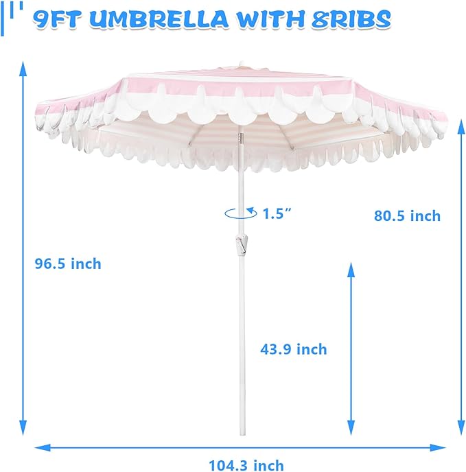 9Ft Elegant Valance Patio Umbrella, Outdoor Umbrellas for Patio with Auto-Tilt and Crank Systerm, Table Umbrella for Outdoors, Poolside,Beach, Backyard