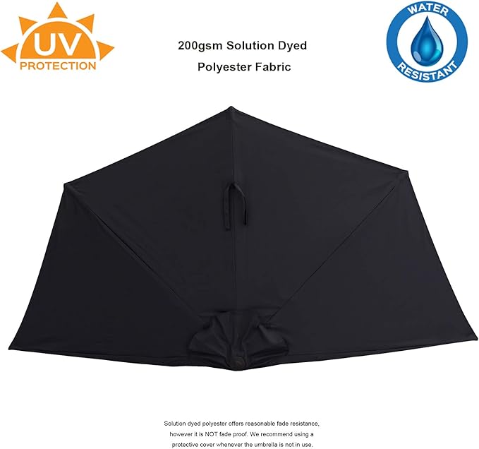 C-Hopetree 9 ft Half Round Outdoor Patio Market Wall Umbrella with Tilt, Black