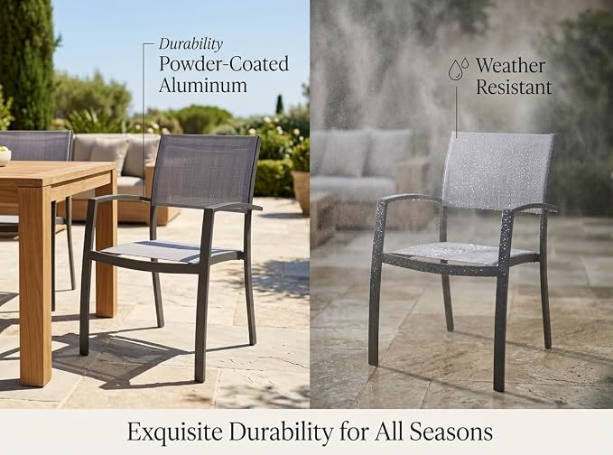 Amazonia Franklin 9-Piece Teak Finish Wood and Aluminum Rectangular Extendable Patio Dining Set | Ideal for Outdoors and Indoors