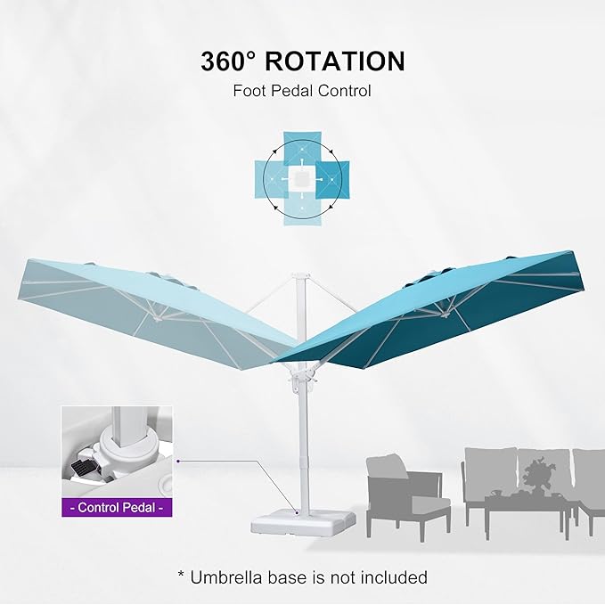 PURPLE LEAF 9 FT Patio Umbrella White Cantilever Umbrella Aluminum Square Outdoor Offset Umbrella Hanging Windproof with 360° Rotation for Garden Deck Pool, Turquoise