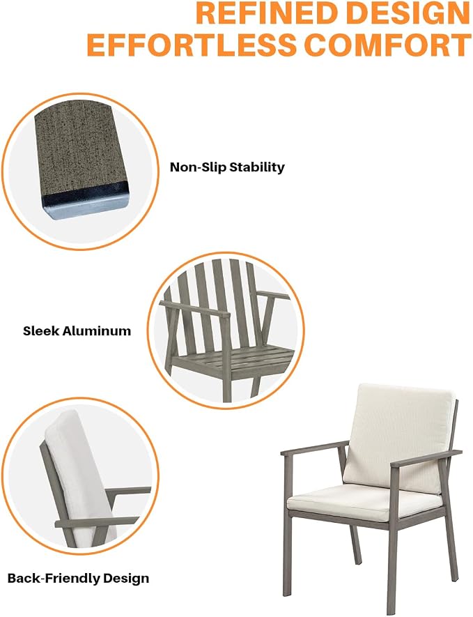 Never-Rust Outdoor Patio Dining Chairs, 2 Pieces Outdoor Aluminum Dining Chairs with Thickened Cushions, Patio Dining Furniture Chairs Set for Garden, Decks, Porch, Pool, Limed Oak