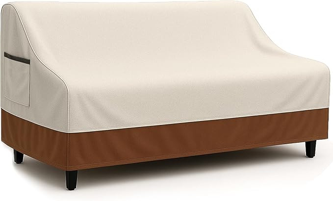 Waterproof Patio Loveseat Cover, 76W x 32.7D x 33H inches Heavy Duty 600D Weather-Resistant Outdoor Furniture Protector Beige and Brown