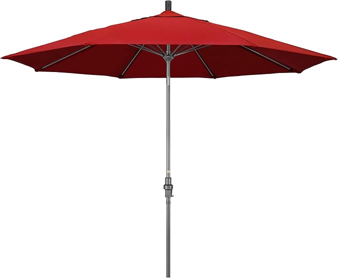 California Umbrella 11Ft Fiberglass Rib Patio Umbrella, Hand-Crank, Tilt-Collar, Gray Frame, Solution Dyed Red Fabric