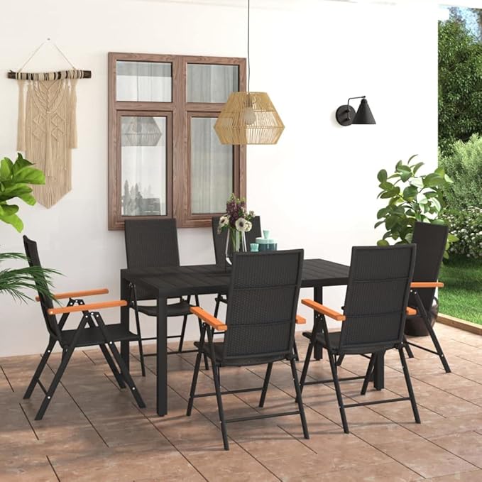 7 Piece Patio Dining Set, Sectional Sofa Patio Conversation Set Porch Furniture Set Outdoor Lounge Sets for Piazza Poolside Exhibition Negotiation Area Black and Brown