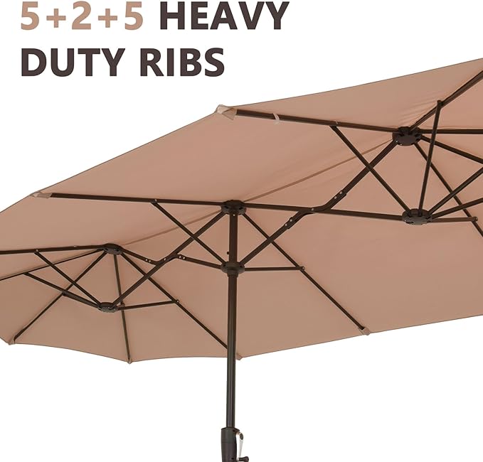 13Ft Large Patio Umbrella Outdoor Double-Sided Market Umbrella w/Easy Crank for Yard, Poolside, Deck, Khaki