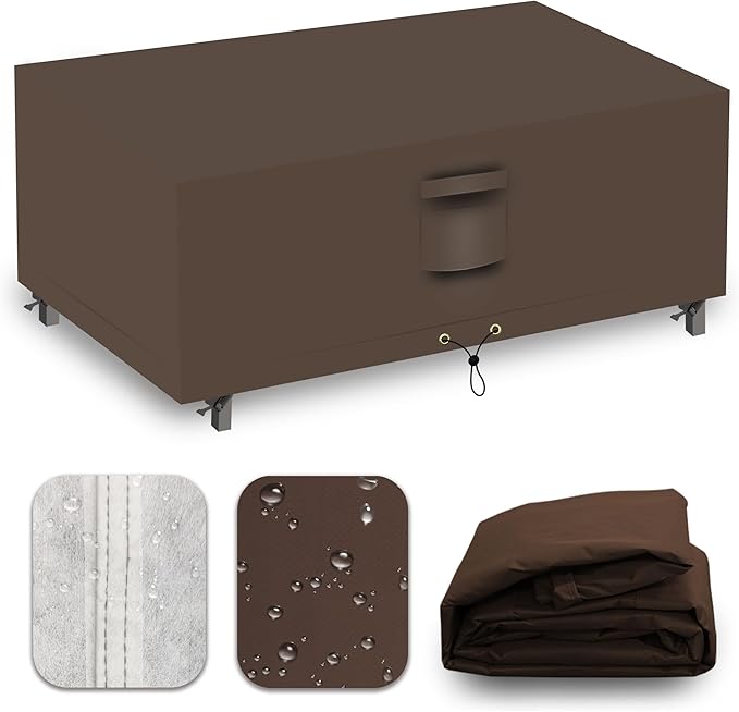 Heavy Duty Patio Furniture Covers Waterproof, 600D Outdoor Furniture Cover Waterproof for Sectional Sofa Couch, Outdoor Dining Table and Chair Set Covers 56''L x 32''W x 28''H, Brown