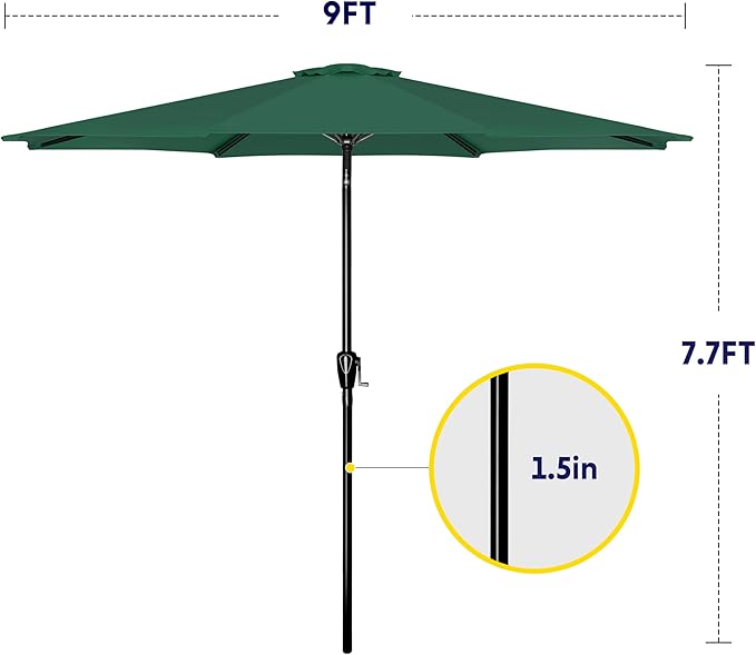 iPower 9ft Patio Umbrella Outdoor Table Umbrellas with 8 Sturdy Ribs, Push Button Tilt and Crank for Yard, Pool and Garden