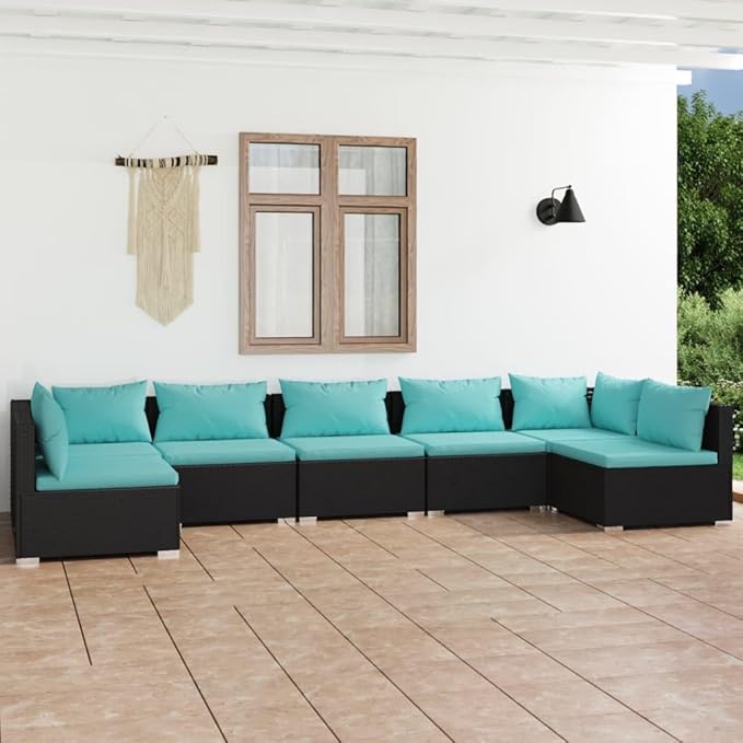 7 Piece Patio Lounge Set with Cushion, Furniture Conversation Sets Outdoor Patio Sectional Patio Lounge Set Piece Patio Set s Poly Rattan Black