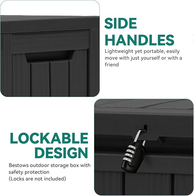 72 Gallon Outdoor Storage Box with Wheels Resin Deck Box for Indoor Outdoor Patio Throw Pillows Athletic Gear Black