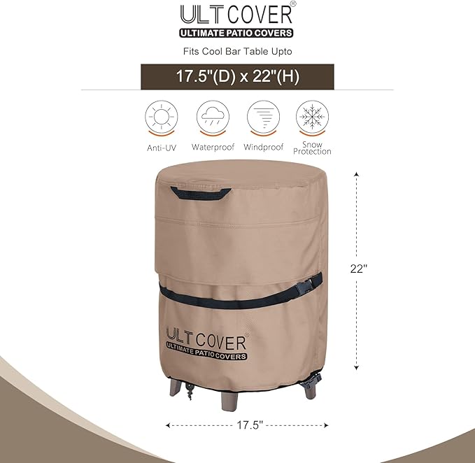 ULTCOVER Waterproof Patio Cool Bar Table Cover 17.5”(D) for Outdoor Party Cooler Side Table Brown