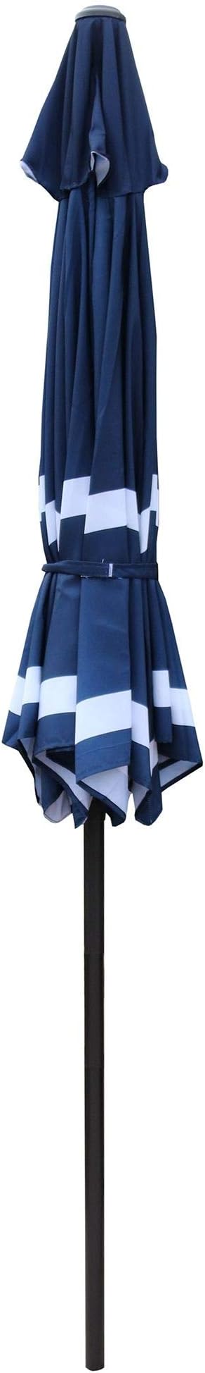 ABBLE Outdoor Patio Umbrella 9Ft Stripe Royal with Crank and Tilt - Market, Picnic, Pool, Garden, Deck, Backyard and Beach - Blue & White
