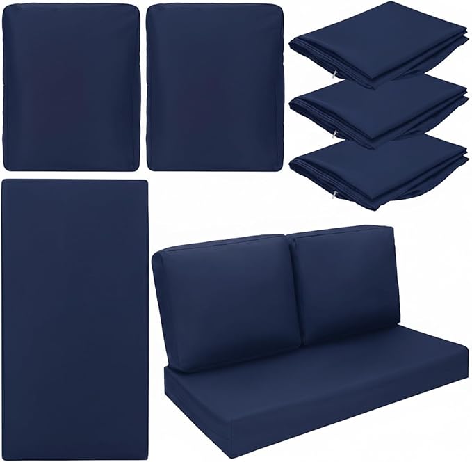 Wenqik 3 Pcs Waterproof Cushion Covers(Not Includes Cushion) 48'' x 24'' Outdoor Patio Furniture Seat Covers Fade Resistant Replacement Slipcover with Zipper for Outside Couch Swing Sofa(Navy Blue)