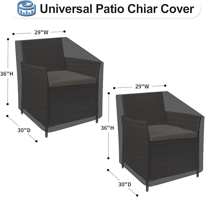 OutdoorLines Outdoor Waterproof Furniture Chair Cover - UV-Resistant Patio Lawn Chair Covers for Outdoor Furniture Windproof Heavy Duty Chair Covering, 2 Packs, 29Wx30Dx36H Inches, Black