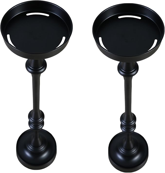 New Ridge Home Goods Set of 2 Outdoor/Indoor Martini Drink Tables, 6" Round Steel Side/End Accent Tables with Weighted Base – Powder-Coated Black