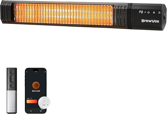 1500W Carbon Infrared Electric Outdoor Patio Heater, 9 Level Instant Warmth, Smart App-Controlled Remote On/Off, IP65 Weatherproof, 24H Timer for Living Room, Bedroom, Garage