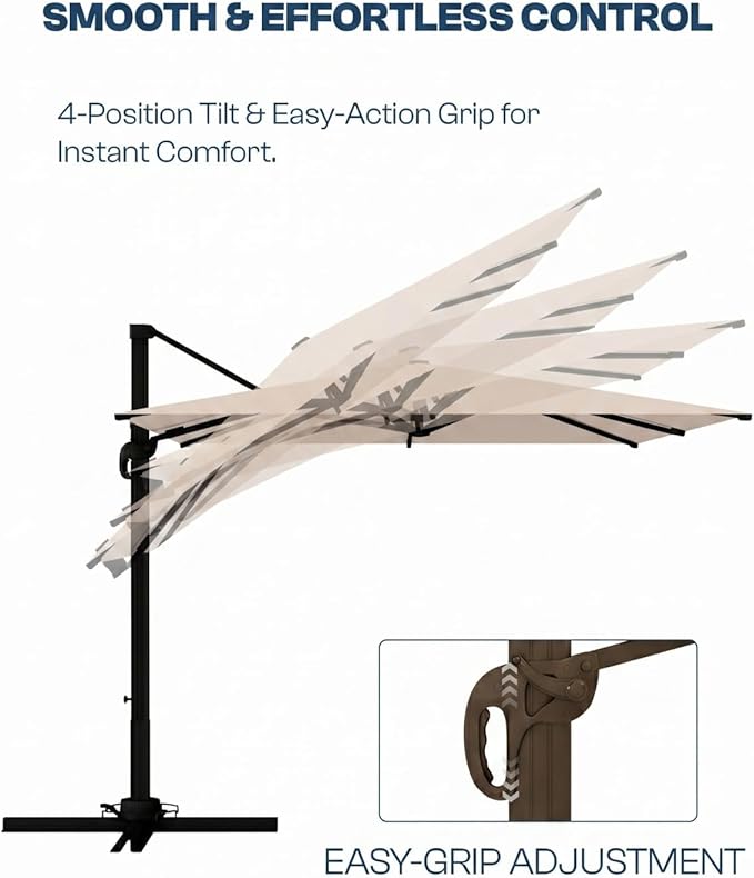 8' X 8' Patio Umbrella, Cantilever Umbrella with 360°Rotation, Offset Patio Umbrella with Easy Tilt & Fade Resistance for Pool Deck Garden Backyard, Beige (Base not Included)