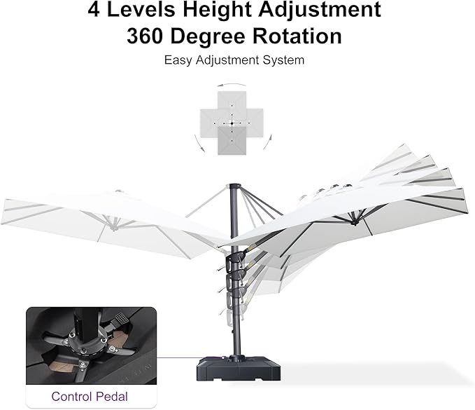 PURPLE LEAF 8' X 8' Patio Umbrella with Base for Pool 7' High Offset Outdoor Cantilever Umbrella Swimming Pool Umbrella with 360°Rotation for Poolside White