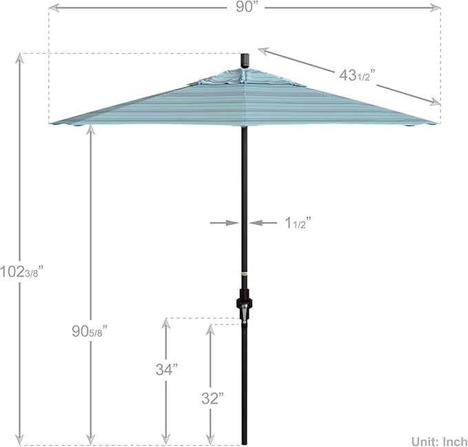 California Umbrella 7.5' Round Crank Lift, Collar Tilt, Aluminum Pole, Fiberglass Rib Patio Umbrella, Bronze Finish