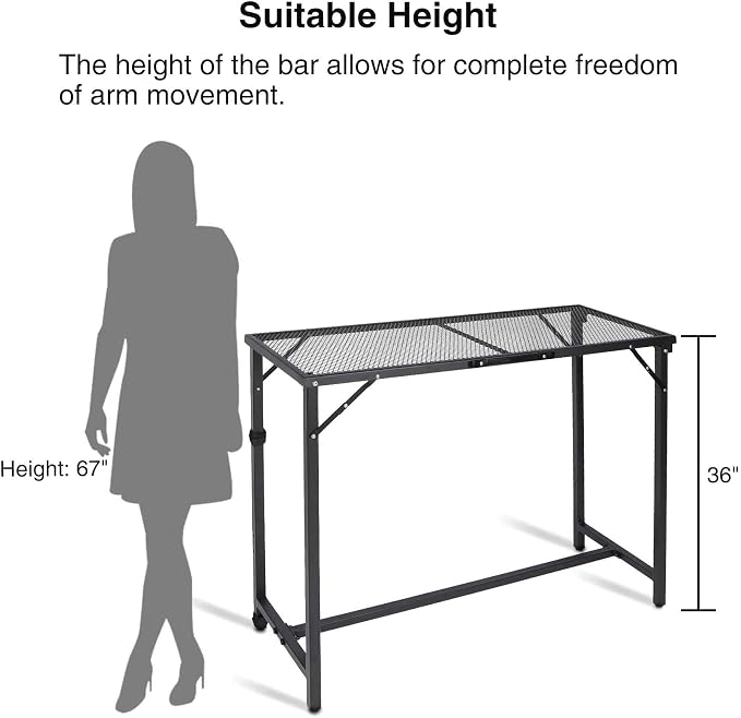 REDCAMP 39 Inch Folding Outdoor Bar Table, Patio Bar Height Table with Waterproof Mesh Top for Balcony, Garden, Hot Tub, Poolside, Indoor, Rectangle Black