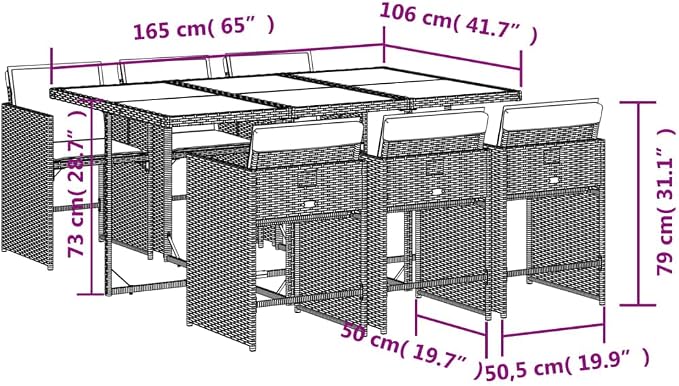 7-Piece Patio Dining Set with Cushions Gray PE Rattan Outdoor Furniture Set for Backyard Balcony Porch Garden
