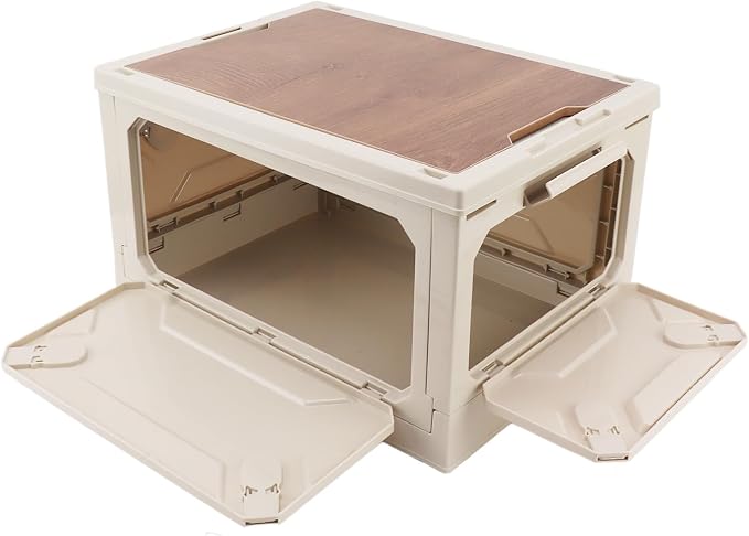 Tissting 30L 41cm/16.14in Collapsible Camping Storage Box with Wheels - 5-Side Opening Foldable Design for Outdoor Car Storage and Organization (White)