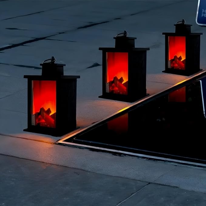 Simulated LED Fireplace Lantern USB & Battery Powered Flameless Light with Simulation Flame Table Decorative Lamp Mini Fireplace Ornament for Cozy Home Decor Free Standing Electric Log Burner