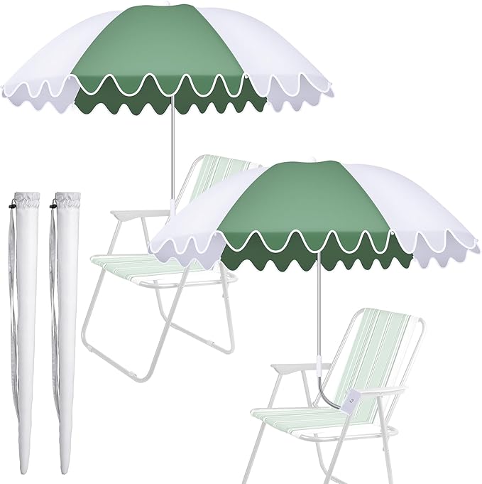 Abbylike 2 Pcs Scalloped Chair Umbrella with Universal Adjustable Clamp 38'' Portable Wheelchair Umbrella UPF 50+ Camping Chair Parasol with Bag for Outdoor Patio Lawn